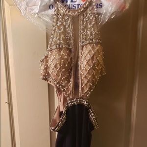 Black/ nude pearl long elegant dress